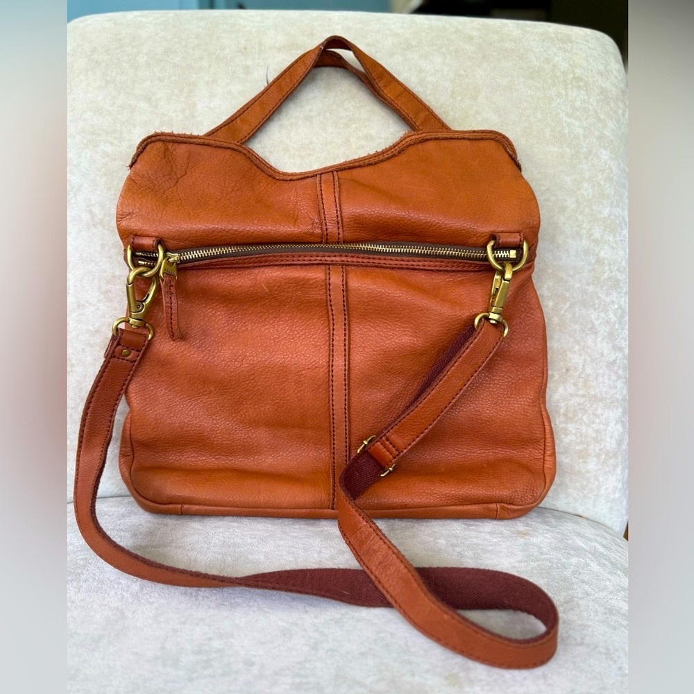 Brown large leather Fossil bag